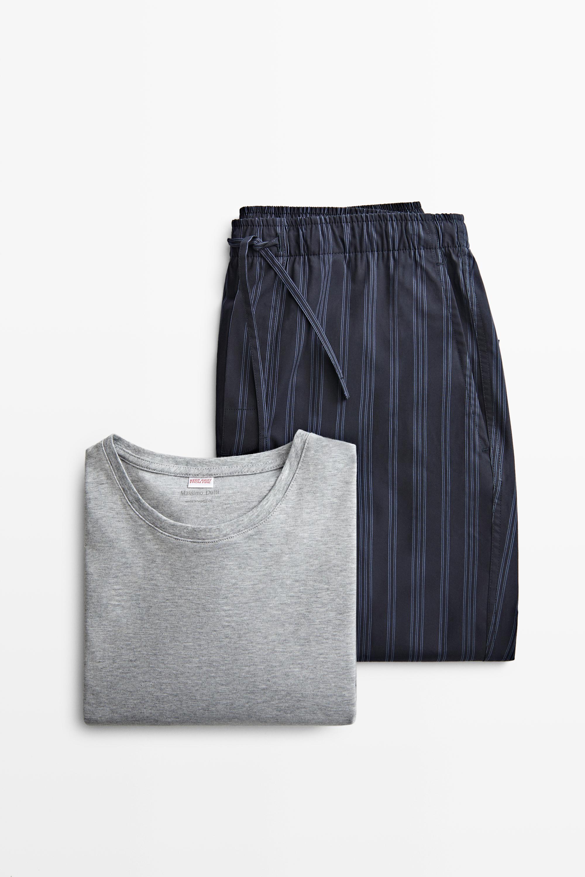 Short sleeve pyjama top and striped trousers